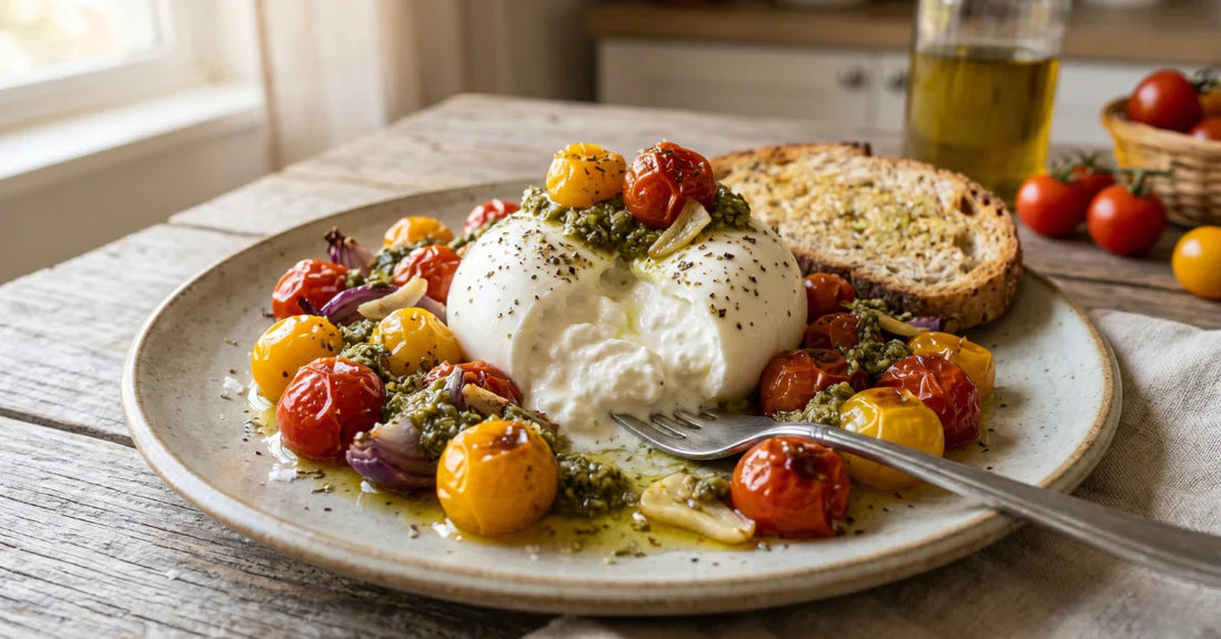 Burrata-Salat mit Kirschtomaten aus der Heißluftfritteuse